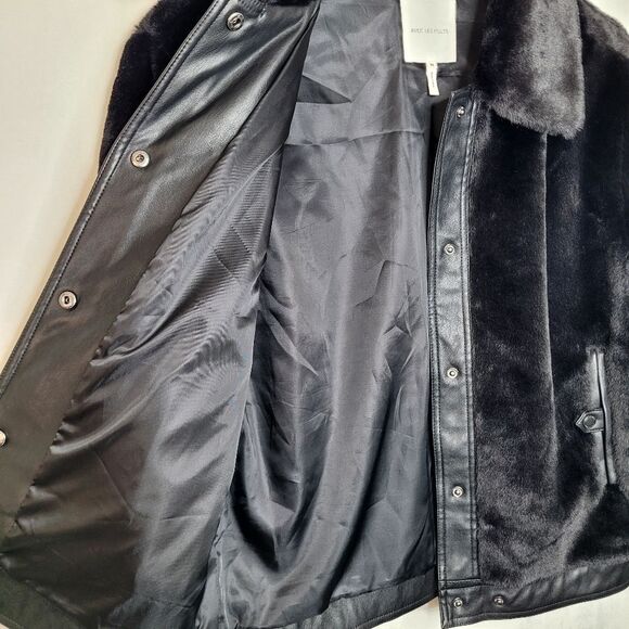 Alec Les Filles Black Faux Fur Aviator Biker Jacket Size Medium - Picture 8 of 11